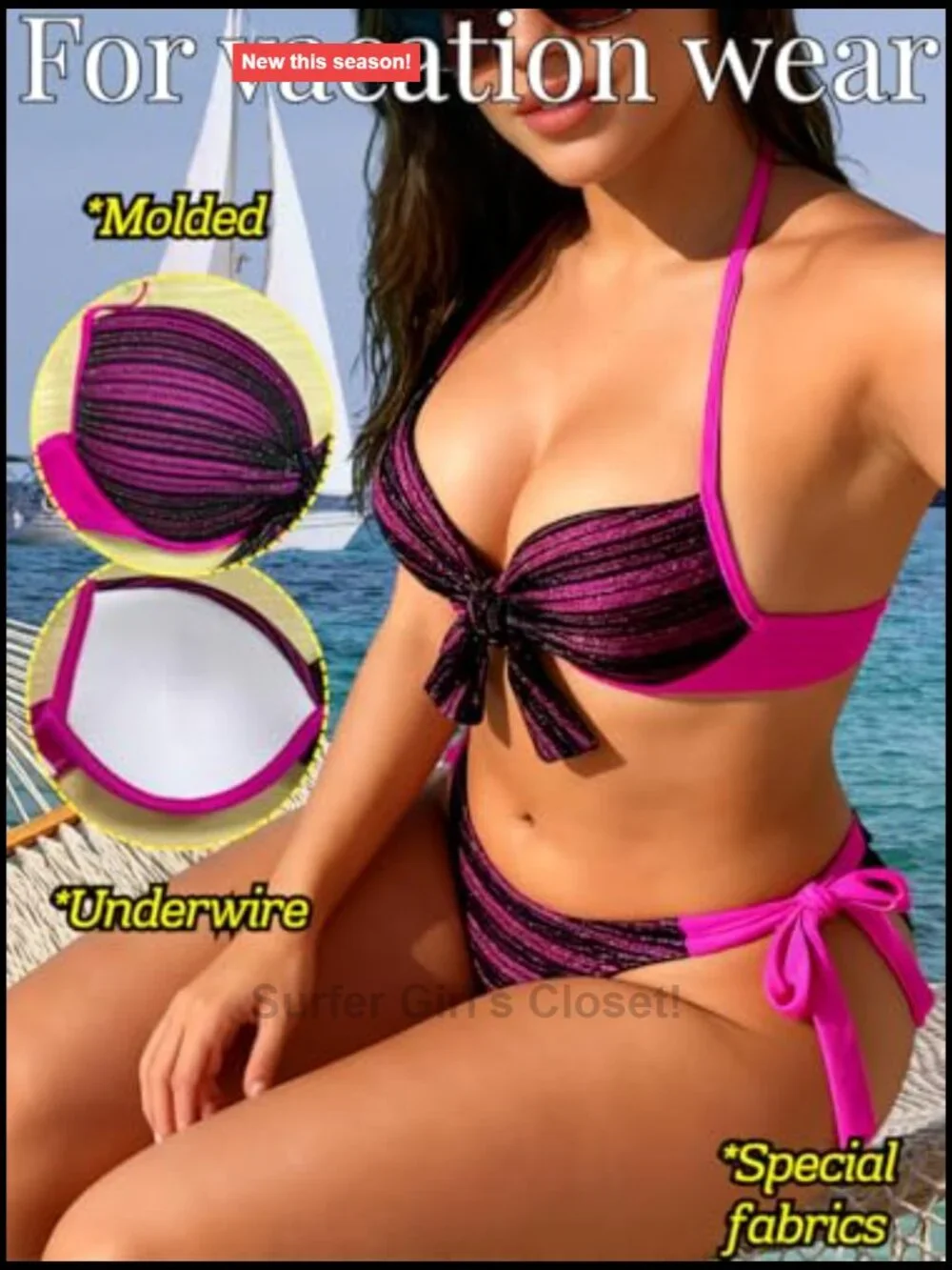 Push Up Bikini Set, Halter String High Cut, Underwire Cheeky, 2 Piece Swimwear